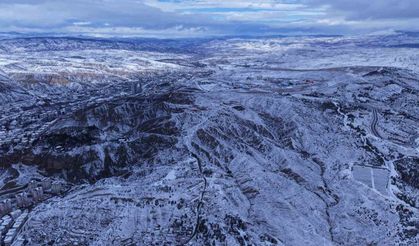 Beyaz örtüyle kaplanan Çankırı havadan görüntülendi