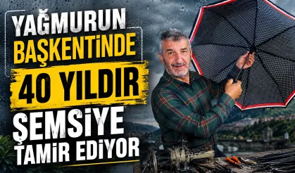 Yağmurun başkentinde 40 yıldır şemsiye tamir ediyor