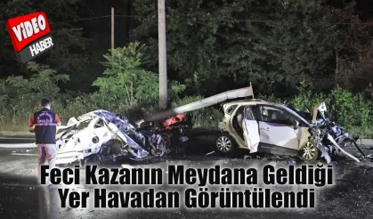 3 kişini hayatını kaybettiği kaza yeri havadan görüntülendi