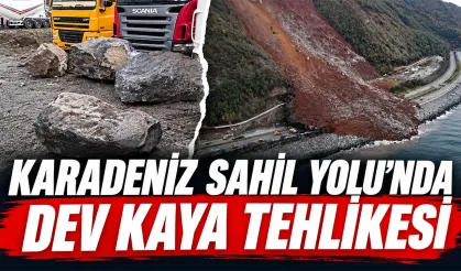 Karadeniz Sahil Yolu'nda dev kaya tehlikesi