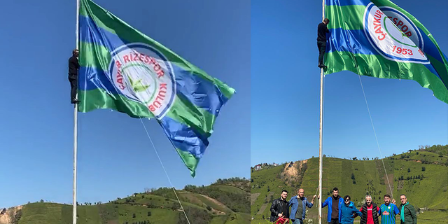 Köyün zirvesinde dev Çaykur Rizespor bayrağını dalgalandırdılar