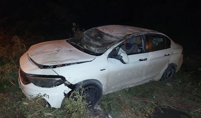 Otomobil tarlaya uçtu:1 yaralı