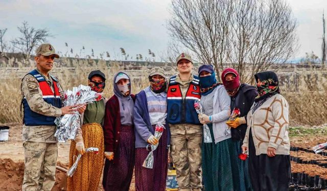 Siirt’te jandarma kadınlara karanfil dağıtarak günlerini kutladı
