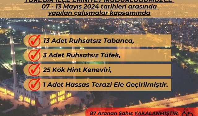 Adana’da 16 ruhsatsız silah, 25 Hint keneviri ele geçirildi