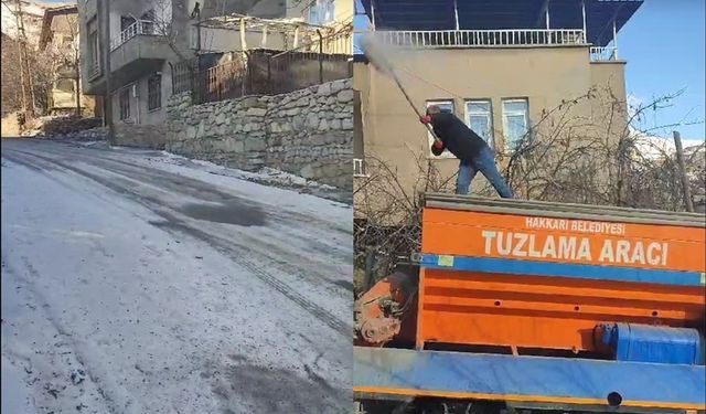 Hakkari’de yollar buz kesti, tuzlama çalışması başlatıldı