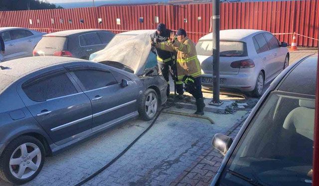 Hastane bahçesinde park halindeki otomobil alev aldı