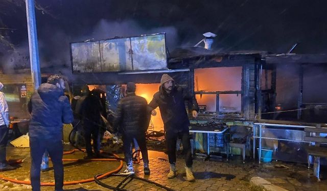 Karayolu kenarındaki çay ve gözleme tesisi yandı