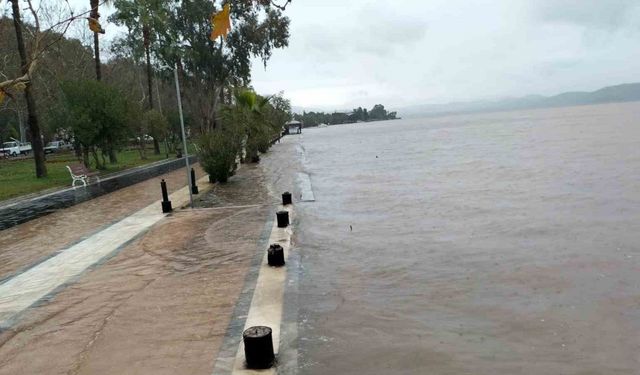 Köyceğiz Gölü taştı, yürüyüş yolunu su bastı