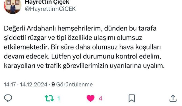 Vali Çiçek’ten sürücülere kar ve tipi uyarısı