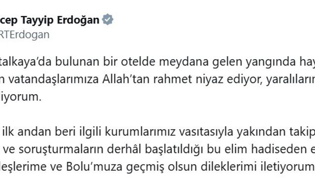 Cumhurbaşkanı Erdoğan’dan hayatını kaybedenler için taziye mesajı