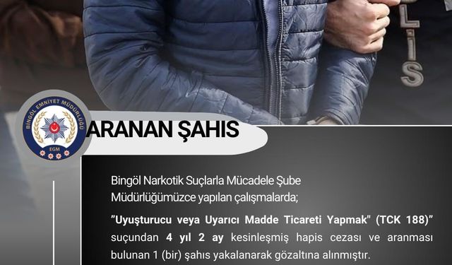 Bingöl’de kesinleşmiş hapis cezası bulunan şüpheli yakalandı