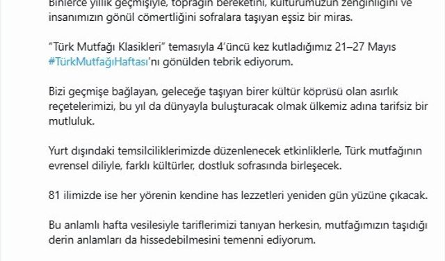 Emine Erdoğan’dan Türk Mutfağı Haftası paylaşımı