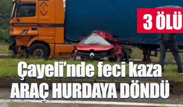 Çayeli'nde feci kaza araç hurdaya döndü üç ölü