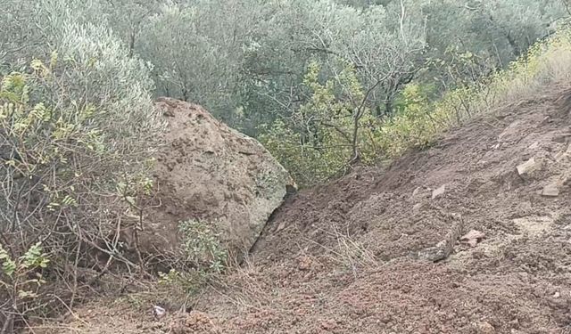 Ayvacık’ta düşen kaya parçası toprak kaymasına sebep oldu