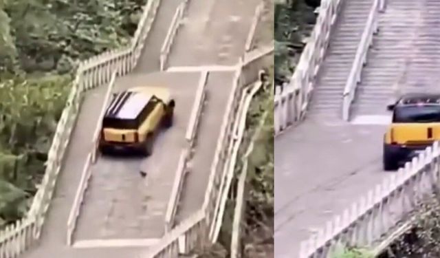 Tianmen Dağı’nın 999 merdivenini tırmanan test aracı tarihi yapıya zarar verdi