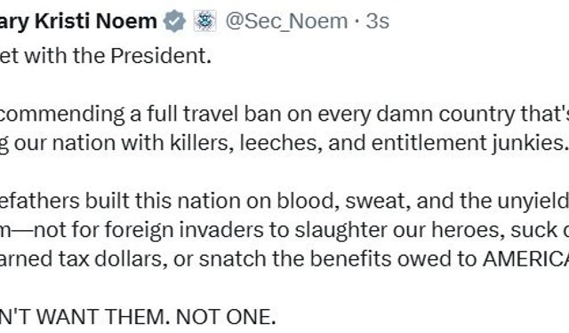 ABD İç Güvenlik Bakanı Kristi Noem’den ABD’ye seyahat yasağı önerisi