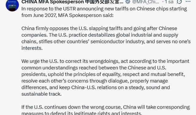 ABD'den Çin çiplerine 2027'den itibaren gümrük vergisi uygulanması kararı