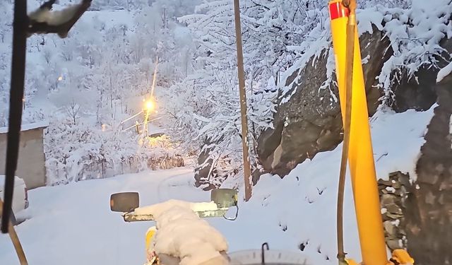 Hakkari’de karla mücadele ekibi gece kar mesaisinde