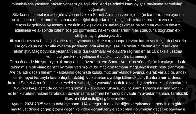 Kocasinan Şimşekspor’dan sert açıklama: "Bu hakemi maçlarımıza istemiyoruz"