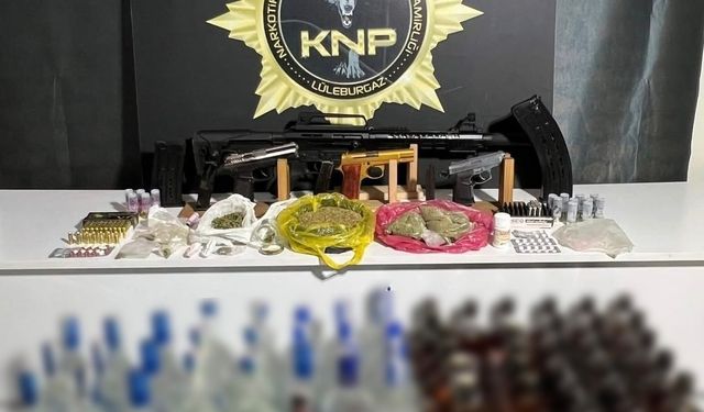 Lüleburgaz’da narkotik operasyonunda 20 gözaltı: Uyuşturucu, kaçak içki ve 3 adet silah ele geçirildi