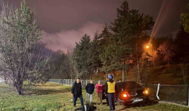 Yoldan çıkan araç su kanalının korkuluklarına çarptı