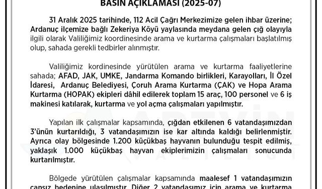 Artvin Valiliği Temmuz 2025 Dönemi Basın Açıklaması Yayınlandı