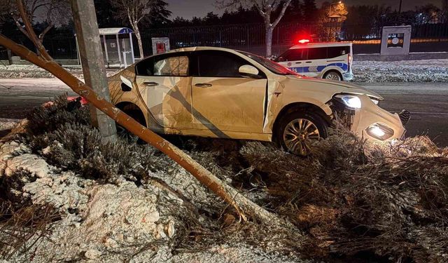 Alkollü sürücü önce ağacı devirdi ardından aydınlatma direğine çarptı