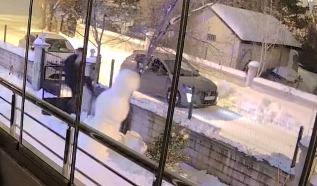 Aracından indi kardan adamı yıkıp gitti