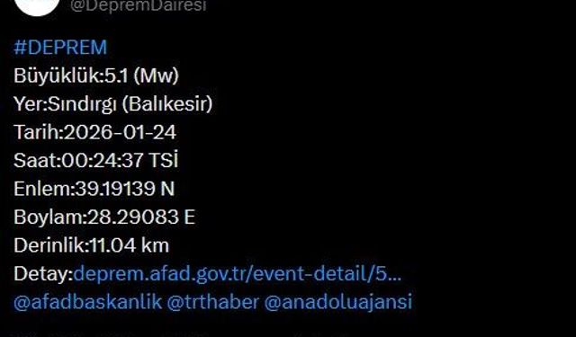 Balıkesir Valiliği'nden deprem açıklaması