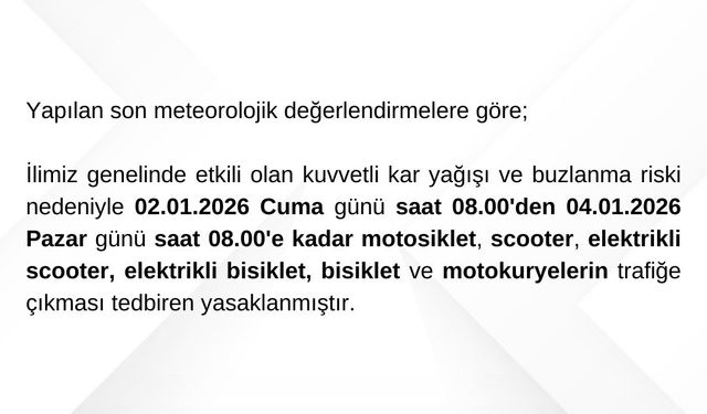 Bartın'da motosikletlerin trafiğe çıkışı yasaklandı