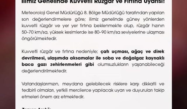 Niğde Valiliği uyardı: Kuvvetli rüzgar ve fırtına bekleniyor