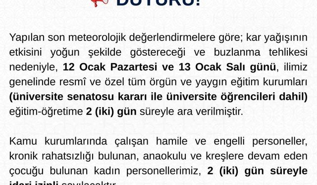 Tunceli'de eğitime 2 gün ara