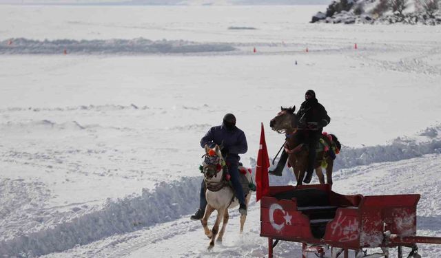 Yüzeyi buz tutan Çıldır Gölü misafirlerini ağırlamaya başladı