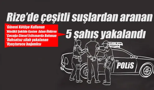 Rize’de Farklı Suçlardan Aranan 5 Hükümlü Yakalandı