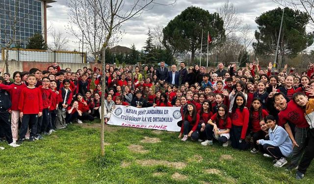 Bursa'da ilköğretim öğrencileri selvi fidanı diktiler