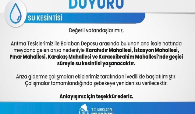 Kırklareli'nde su kesintisi Ramazan'da vatandaşları mağdur etti
