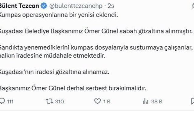 Kuşadası Belediye Başkanı Ömer Günel'in gözaltına alınmasına CHP'li vekillerden tepki