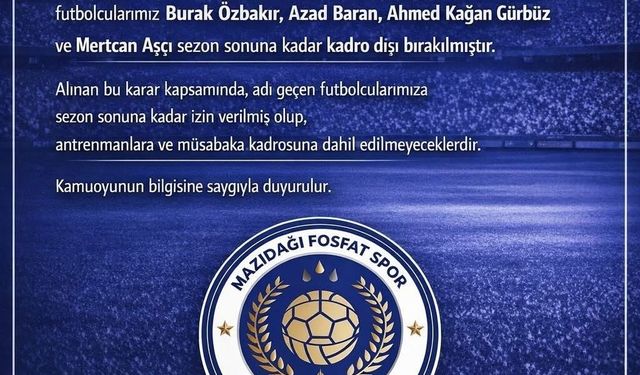 Mazıdağı Fosfatspor'da 4 futbolcu kadro dışı bırakıldı