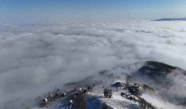 Ordu'da sis bulutları bir ilçeyi kapladı