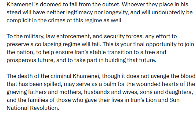 Sürgündeki Rıza Pehlevi: 'Hamaney'in ölümüyle, İran rejimi fiilen sona erdi'