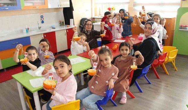 Ana sınıfında portakallar kuşlar için yemlik ve yuvaya dönüştü