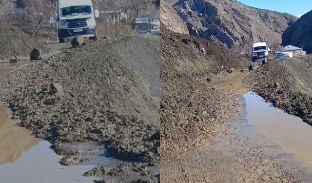 Kamışlı-Geçitli yolunda heyelan meydana geldi