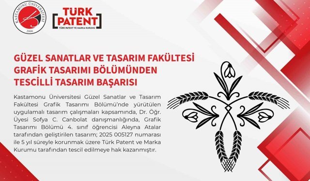Kastamonu Üniversitesi'nde tasarlanan desene tescil belgesi