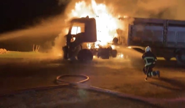 Mardin'de tırda yangın