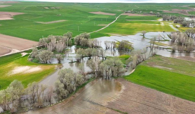 Tarım arazilerini sular altında bırakan Kanak Çayı dronla görüntülendi