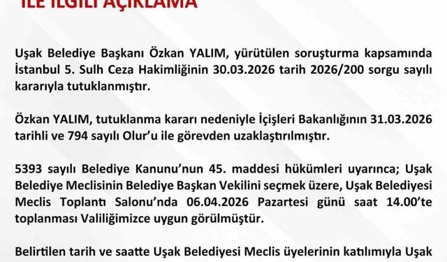 Uşak Belediye Başkan Vekili seçimi ile ilgili açıklama