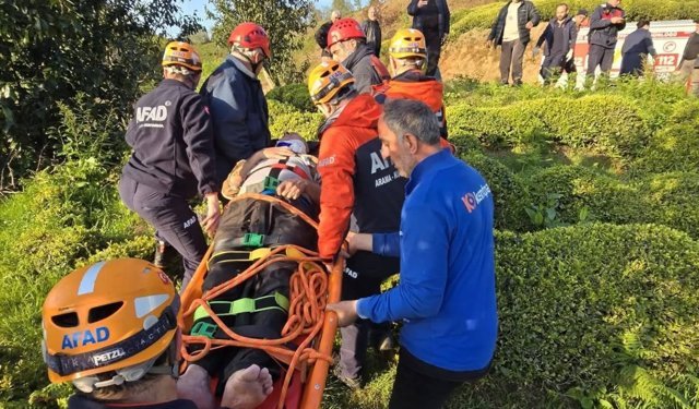 Rize’de Araç Çaylık Araziye Yuvarlandı