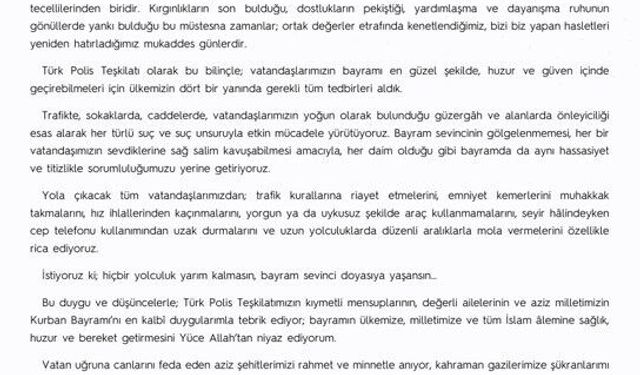Emniyet Genel Müdürü Fidan'dan 'Kurban Bayramı' mesajı