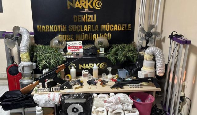 Denizli'de çok sayıda silah ve kenevir yetiştirme ekipmanları ele geçirildi