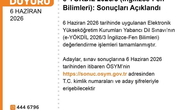 e-YÖKDİL 2026/3 sonuçları açıklandı